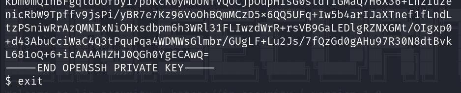 ni cRbW9Tpffv9j sPi/yBR7e7Kz96VoOhBQmMCzD5x6QQ5UFq+Iw5b4arIJaXTnef1 f LndL t z psniWRrAZQMNIXNi0Hxsdbpm6h3WR131 F L lwzdwrR+rSVB9GaLED1gRZNXGMt/01gxpØ +d43AbuCciWaC4Q3tPquPqa4WDMWsG1mbr/GUgLF+Lu2Js/7fQzGdØgAHu97R3ØN8dtBvk L6810Q+6+iCAAAAHZHJØQGhØYgECAWQ= END OPENSSH PRIVATE KEY $ exit 